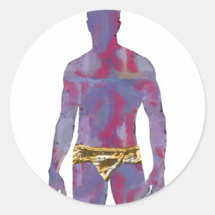 Adesivo Redondo Homem de Dourada roupa de baixo