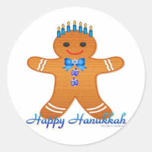 Adesivo Redondo Homem de gengibre da Hanukkah Judaica Menorá