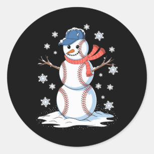 Adesivo Redondo Homem de Neve Baseball Winter Sports Amantes Men W