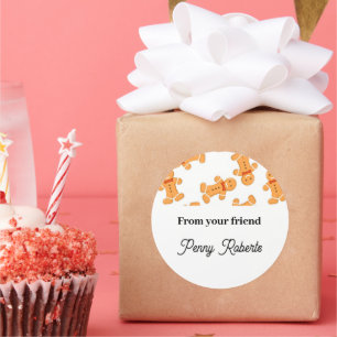 Adesivo Redondo Homem de pão-de-gengibre, branco