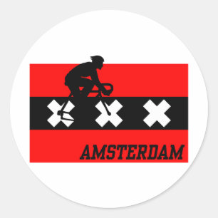 Adesivo Redondo Homem do ciclismo de Amsterdão