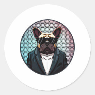 Adesivo Redondo Homem do Partido Buldogue Francês