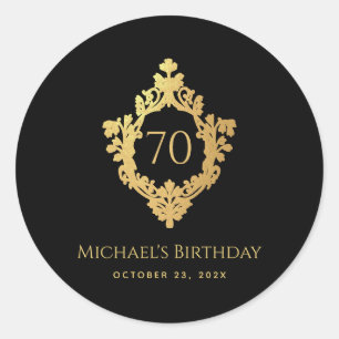 Adesivo Redondo Homem faz 70 anos em preto dourado Elegante Brasão