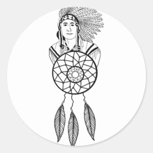 Adesivo Redondo Homem Indígena Indígena Indígena Arte de Captura d