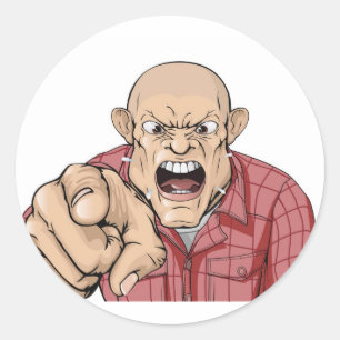 Adesivo Redondo Homem irritado com a cabeça barbeada que shouting