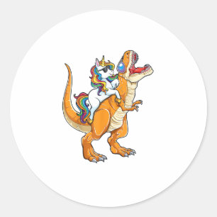 Adesivo Redondo Homem Mulher Cavalgando T-Rex Unicórnio Dinossauro
