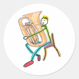 Adesivo Redondo Homem palito tocando tuba