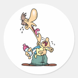 Adesivo Redondo Homem Segurando Um Bebê Chorando