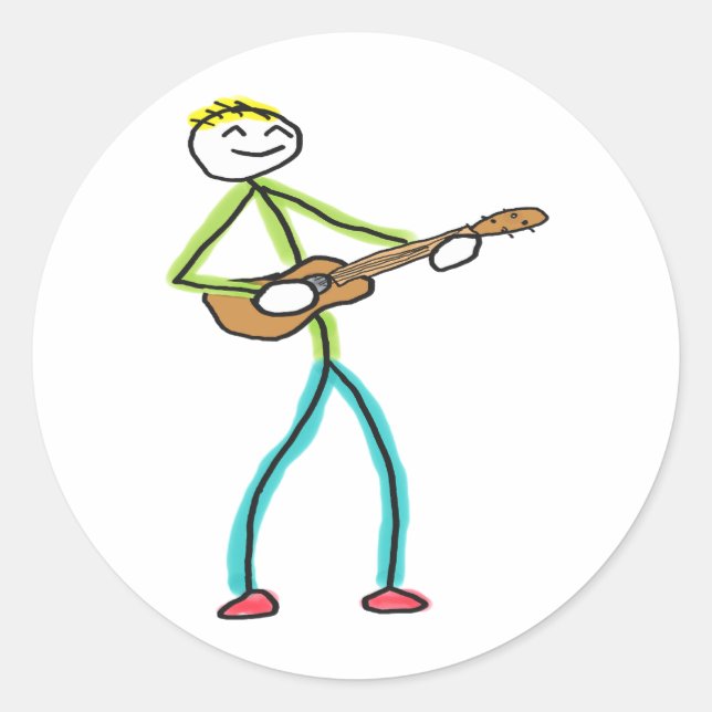 Adesivo Redondo Homem Tocando Ukulele (Frente)