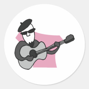 Adesivo Redondo Homem Usando Boina Tocando Violão