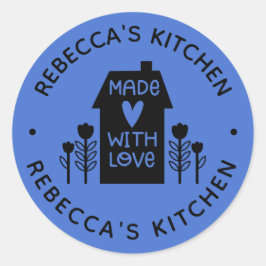 Adesivo Redondo Homemada Azul Personalizada Com Amor