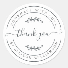 Adesivo Redondo Homemada Elegante Com Amor Branco Negro Obrigado