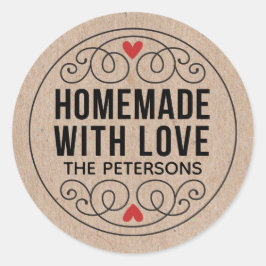 Adesivo Redondo Homemada Personalizada Kraft Com Amor