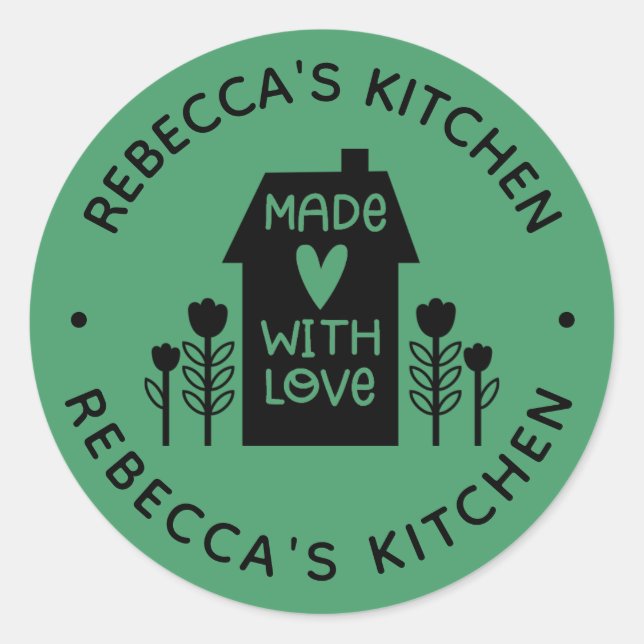 Adesivo Redondo Homemada Verde Personalizada com amor (Frente)