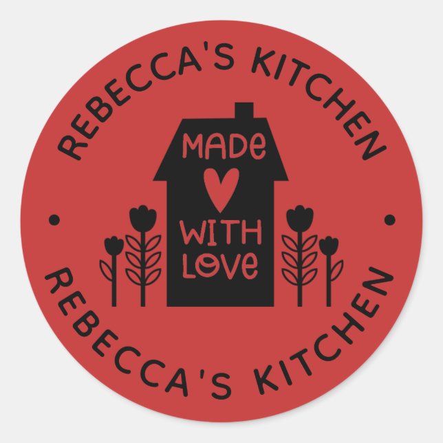 Adesivo Redondo Homemada Vermelha Personalizada Com Amor (Frente)