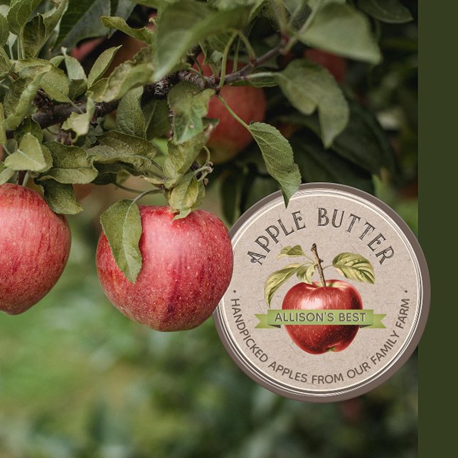 Adesivo Redondo HOMEMADE APPLE BUTTER Grunge Font Kraft e Brown (Criador carregado)