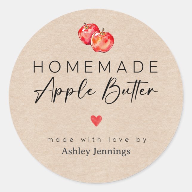 Adesivo Redondo Homemade Apple Butter Labels | Made with Love (Frente)