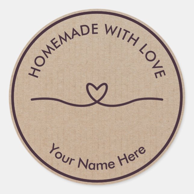 Adesivo Redondo Homemade artesanal com Love Brown Kraft (Frente)