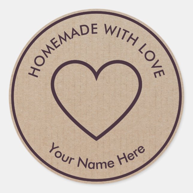 Adesivo Redondo Homemade artesanal com Love Brown Kraft Classic Ro (Frente)