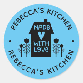 Adesivo Redondo Homemade Azul Personalizado Com Amo Clássico Ronda