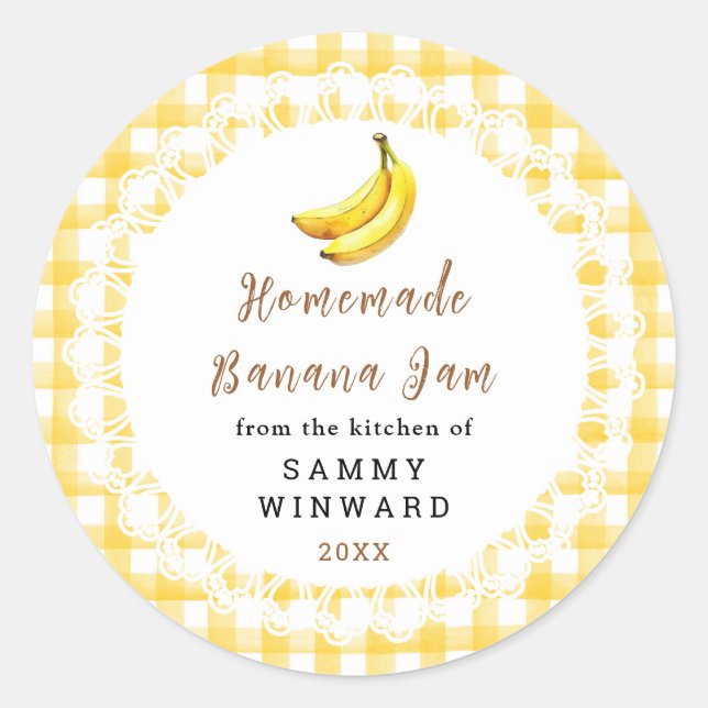 Adesivo Redondo Homemade Banana Jam Label (Frente)
