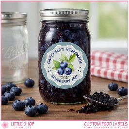 Adesivo Redondo Homemade Blueberry Jam Canning Jar Labels