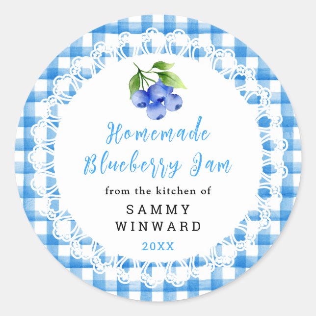 Adesivo Redondo Homemade Blueberry Jam Label (Frente)