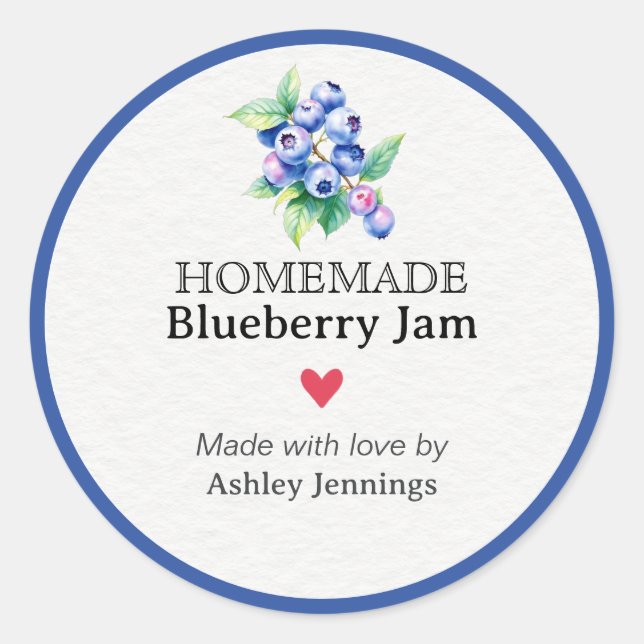 Adesivo Redondo Homemade Blueberry Jam Label | Custom Sticker (Frente)