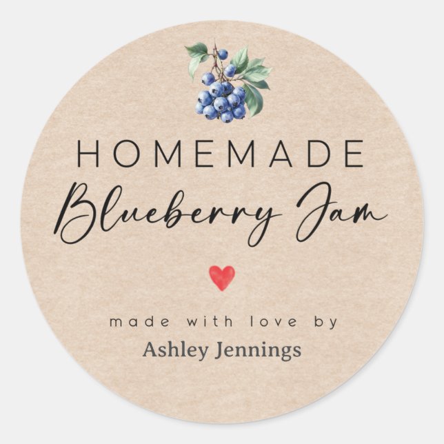 Adesivo Redondo Homemade Blueberry Jam Labels | Made with Love (Frente)