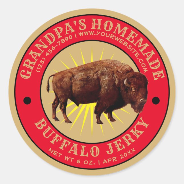 Adesivo Redondo Homemade Buffalo Jerky Modelo (Frente)