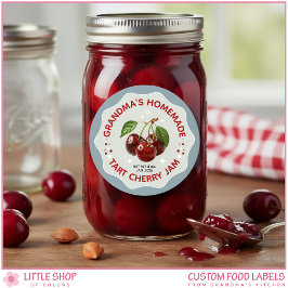 Adesivo Redondo Homemade Cherry Jam Canning Jar Labels