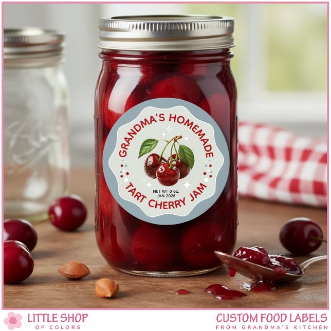 Adesivo Redondo Homemade Cherry Jam Canning Jar Labels (Criador carregado)