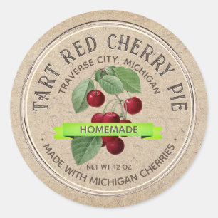 Adesivo Redondo HOMEMADE CHERRY PIE Grunge Font Kraft Brown