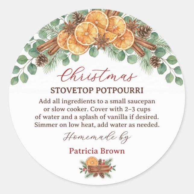 Adesivo Redondo Homemade Christmas Stovetop Potpourri Recipe (Frente)