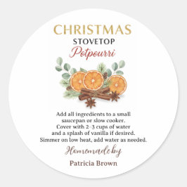 Adesivo Redondo Homemade Christmas Stovetop Potpourri Sticker Labe