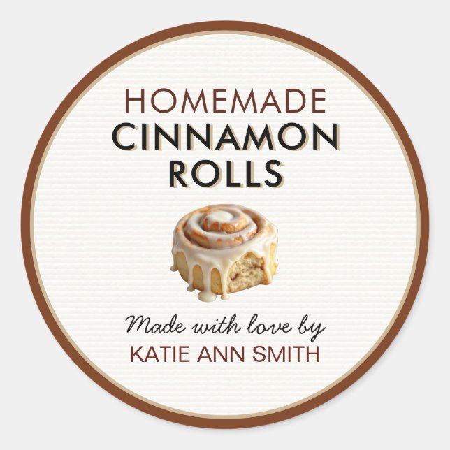 Adesivo Redondo Homemade Cinnamon Rolls Label With Love Stickers (Frente)