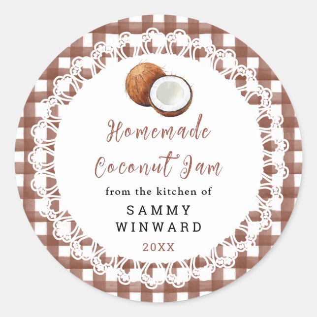 Adesivo Redondo Homemade Coconut Jam Label (Frente)