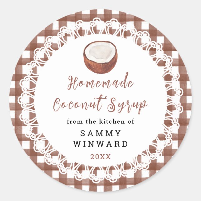 Adesivo Redondo Homemade Coconut Syrup Label (Frente)