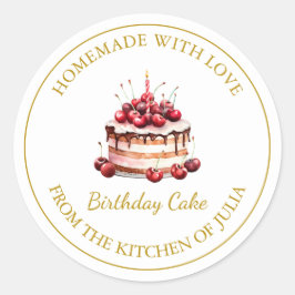 Adesivo Redondo Homemade com amor Birthday Cake Label | Branco