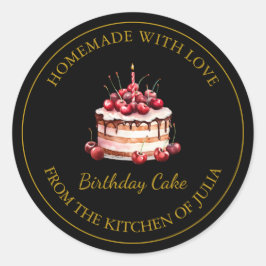 Adesivo Redondo Homemade com amor Birthday Cake Label | Preto