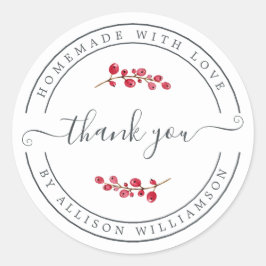 Adesivo Redondo Homemade Com Amor, Cranberry Sprig Obrigado