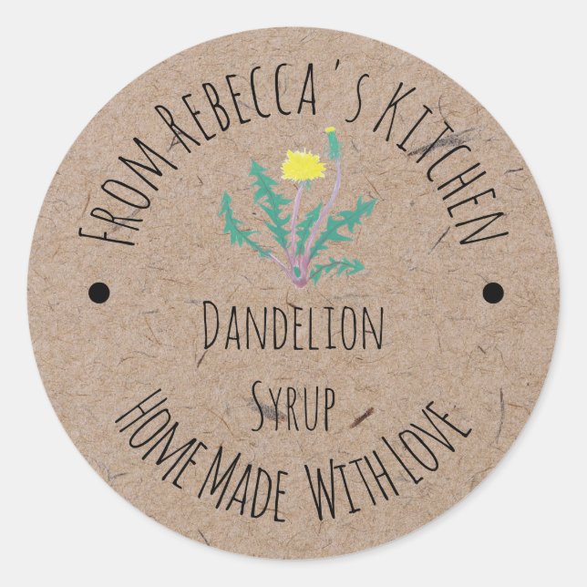 Adesivo Redondo Homemade com amor Dandelion Syrup Label (Frente)