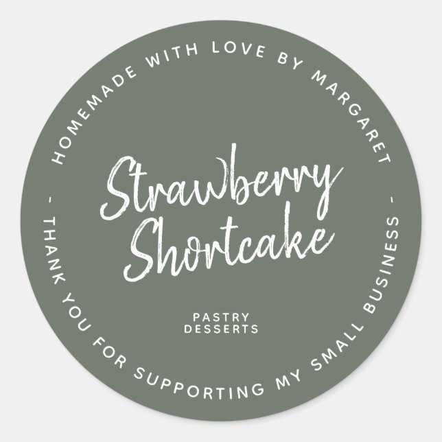 Adesivo Redondo Homemade com amor Dark Sage Green (Frente)