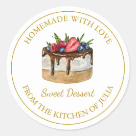 Adesivo Redondo Homemade com amor Dessert Cake Label | Branco
