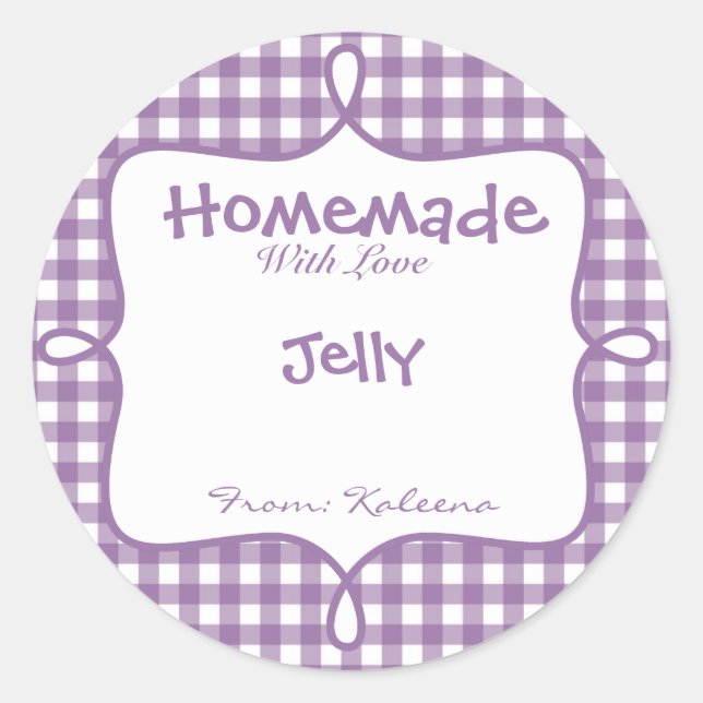 Adesivo Redondo Homemade Com Amor Gingham Roxo (Frente)