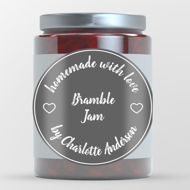 Adesivo Redondo Homemade com Amor | Heart Jam Chalk Black Modern (Criador carregado)