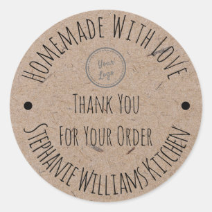 Adesivo Redondo Homemade com Amor   Logotipo Obrigado Pelo Seu Ped