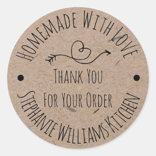 Adesivo Redondo Homemade com Amor | Obrigado Pelo Seu Pedido (Frente)