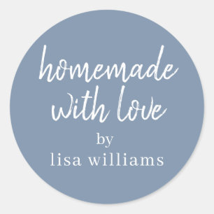 Adesivo Redondo Homemade com amor personalizado Presente Azul Vint