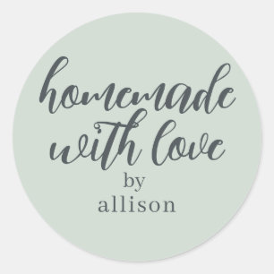 Adesivo Redondo Homemade com Amor, Presente Verde Pastel Personali